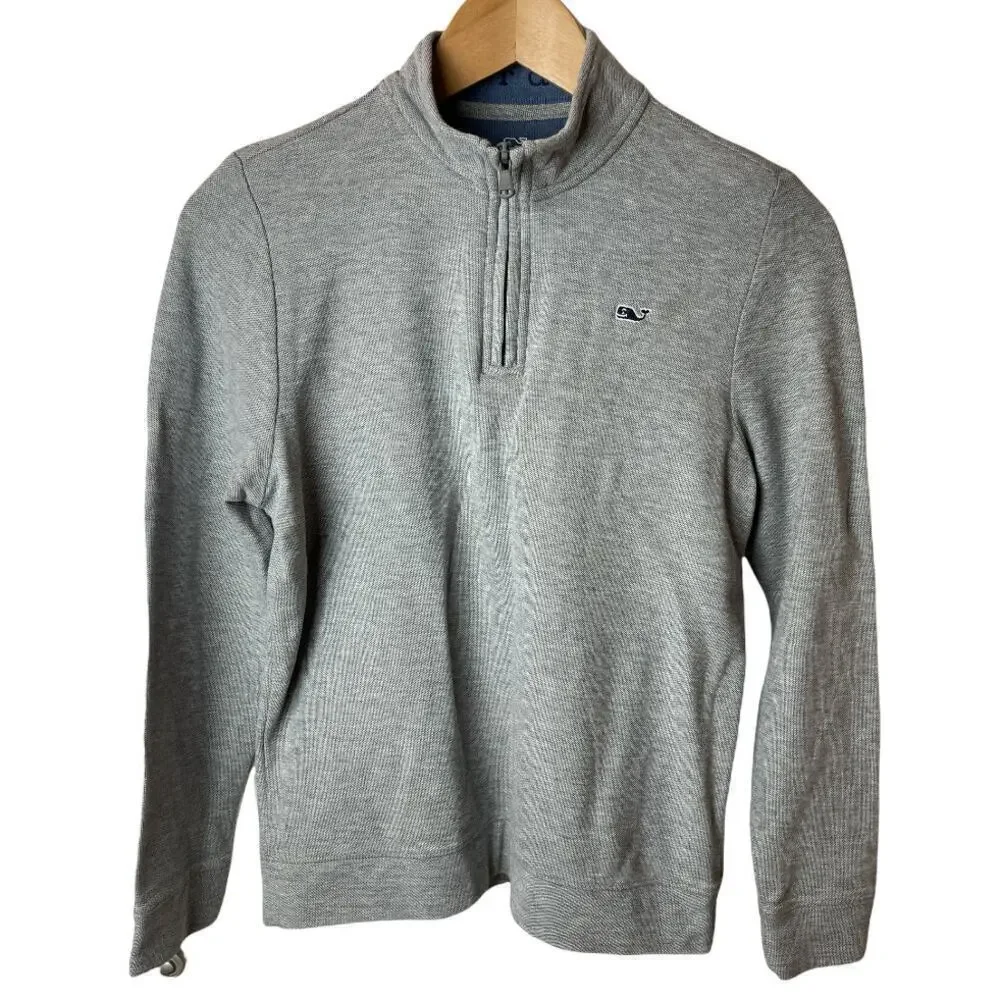 Vineyard Vines Gray 100% Pima Cotton Long Sleeve 1/4 Zip Shirt Boys Size M (12)